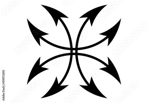 Icono negro floral de flechas curvas
