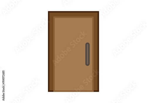 Puerta de madera cerrada marrón en fondo blanco