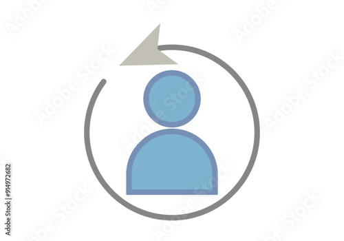 Perfil de usuario azul con flecha circular representando la búsqueda de candidato
