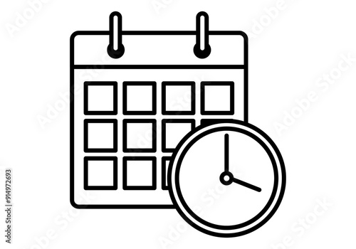Icono negro de calendario con reloj de agenda o eventos
