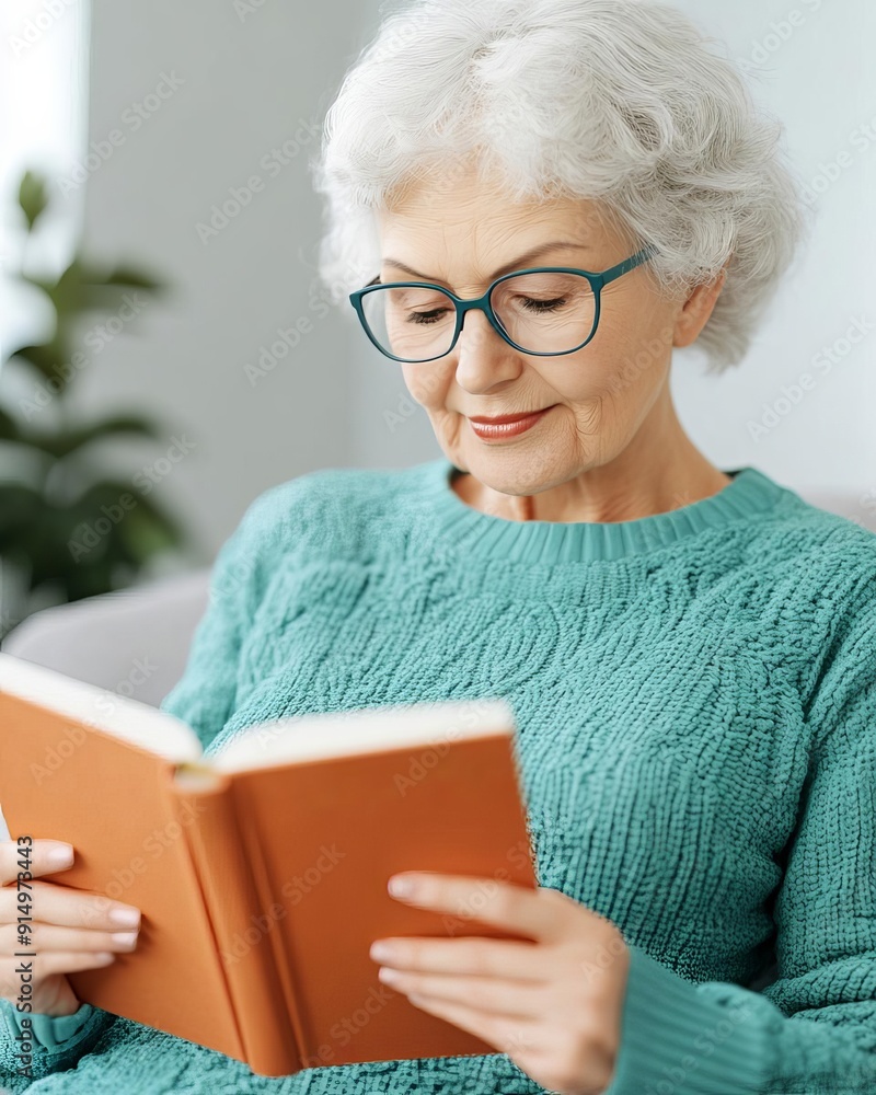 Senior lady reading a book, assisted living home, 3D illustration Senior lady reading a book, assisted living home, 3D illustration