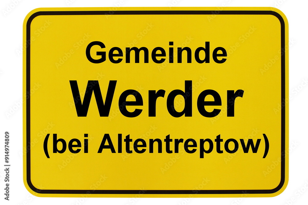 Illustration eines Ortsschildes der Gemeinde Werder (bei Altentreptow) in Mecklenburg-Vorpommern Illustration eines Ortsschildes der Gemeinde Werder (bei Altentreptow) in Mecklenburg-Vorpommern