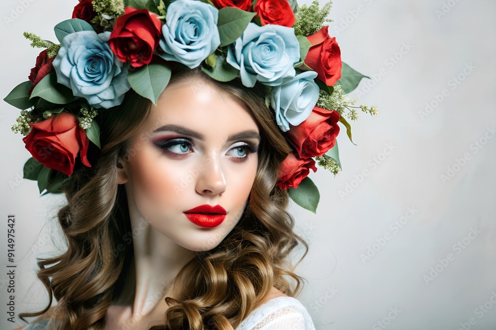 portrait of woman with red roses portrait of woman with red roses