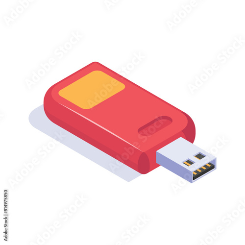 Universal serial bus, external data storage, flash drive icon in isometric style