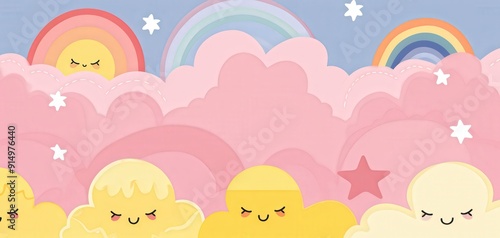 Wallpaper Mural Cartoon Clouds and Rainbows in Pastel Colors Torontodigital.ca