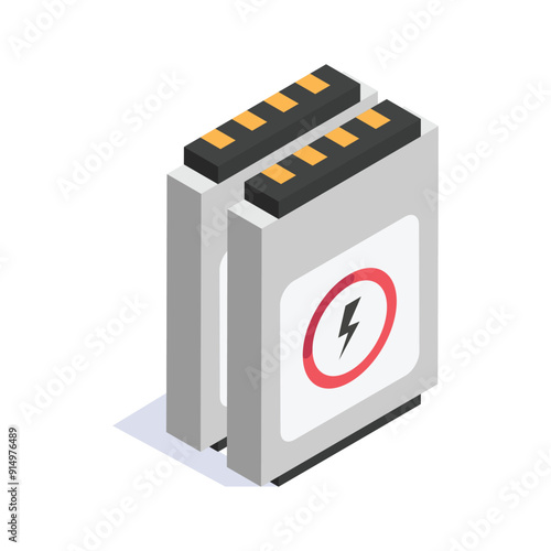 Isometric icon of a battery, representing power and energy storage for devices
