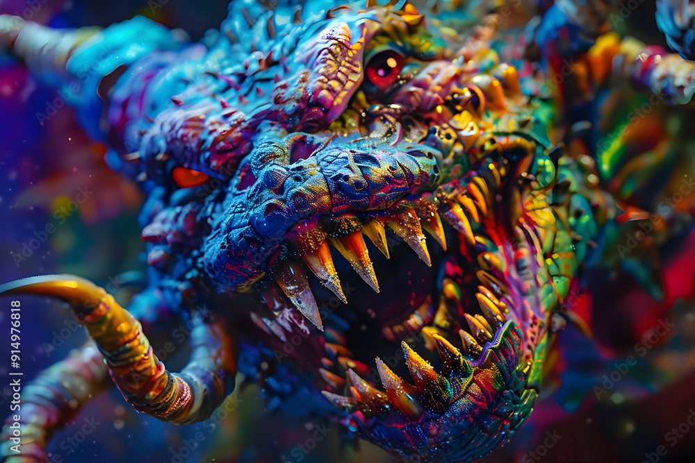 Close-up of a Fierce, Colorful Dragon's Head Illustration Close-up of a Fierce, Colorful Dragon's Head Illustration
