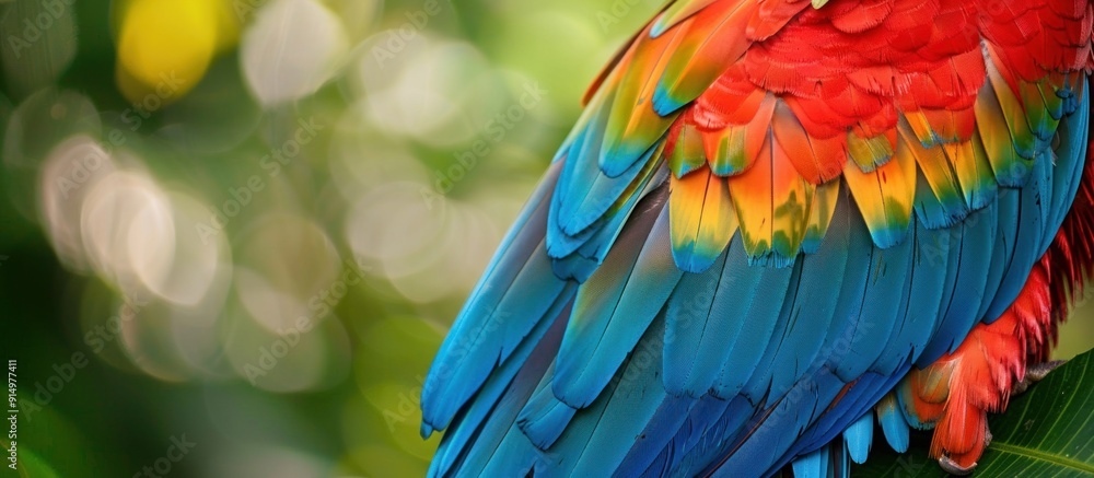 Fototapeta premium A vibrant Scarlet Macaw feather detail