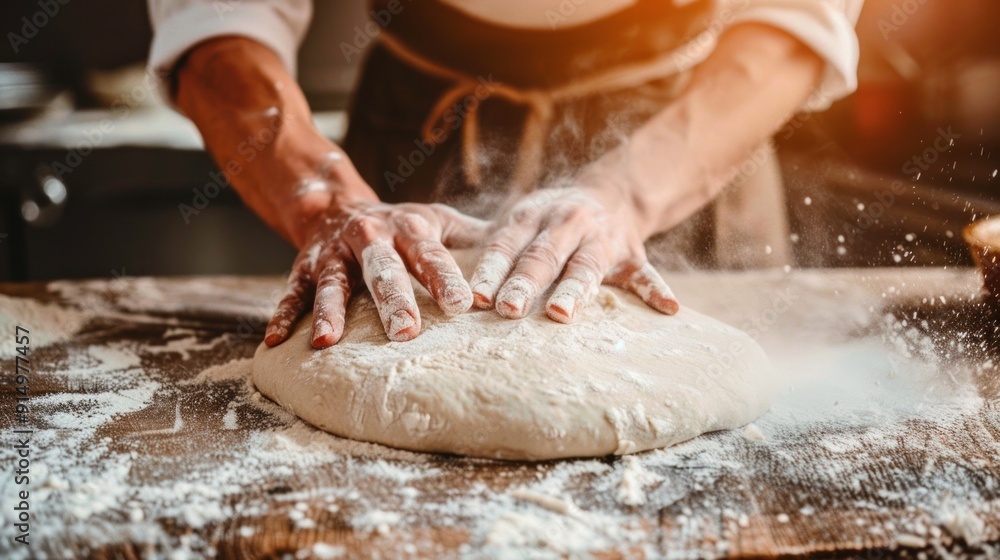 Baker Shaping Dough with Floury Hands Baker Shaping Dough with Floury Hands