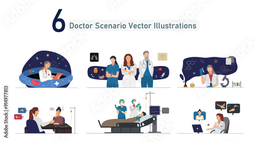 Set of doctor concept vector illustrations. Hospital scenario set illustration