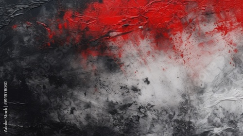 Abstract acrylic paint splash in black, red, and white.