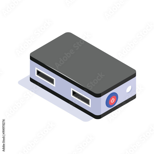 An isometric icon of network hub in modern design style