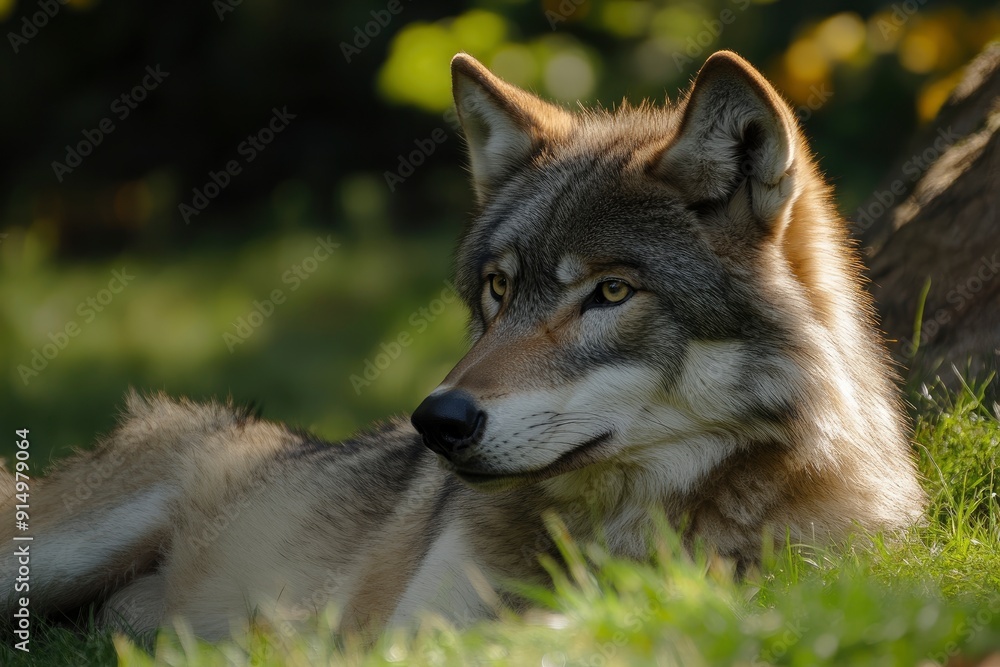 A grey wolf Canis lupus , ai A grey wolf Canis lupus , ai