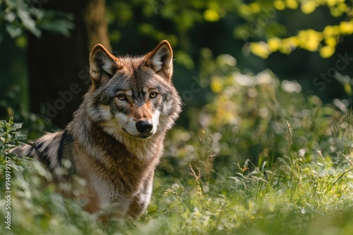 A grey wolf Canis lupus , ai photo