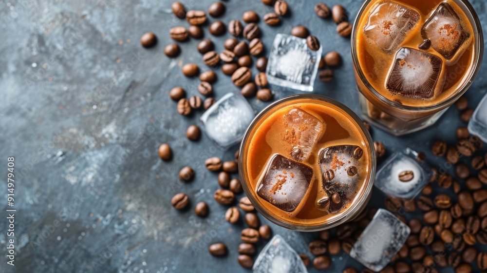 Iced Coffee Refreshment on Textured Background Iced Coffee Refreshment on Textured Background