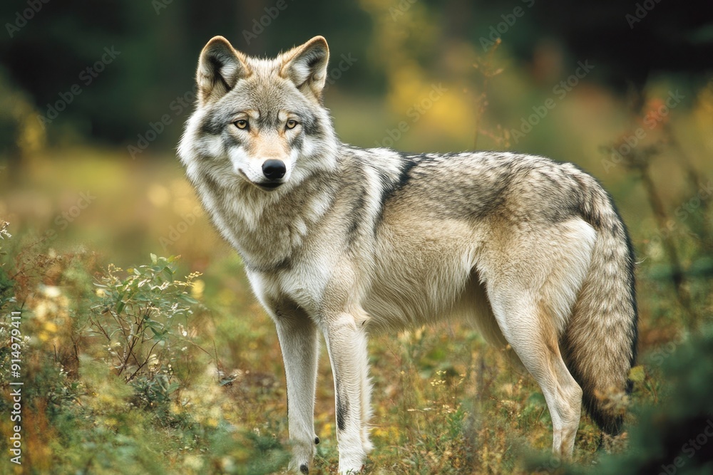 A grey wolf Canis lupus , ai A grey wolf Canis lupus , ai