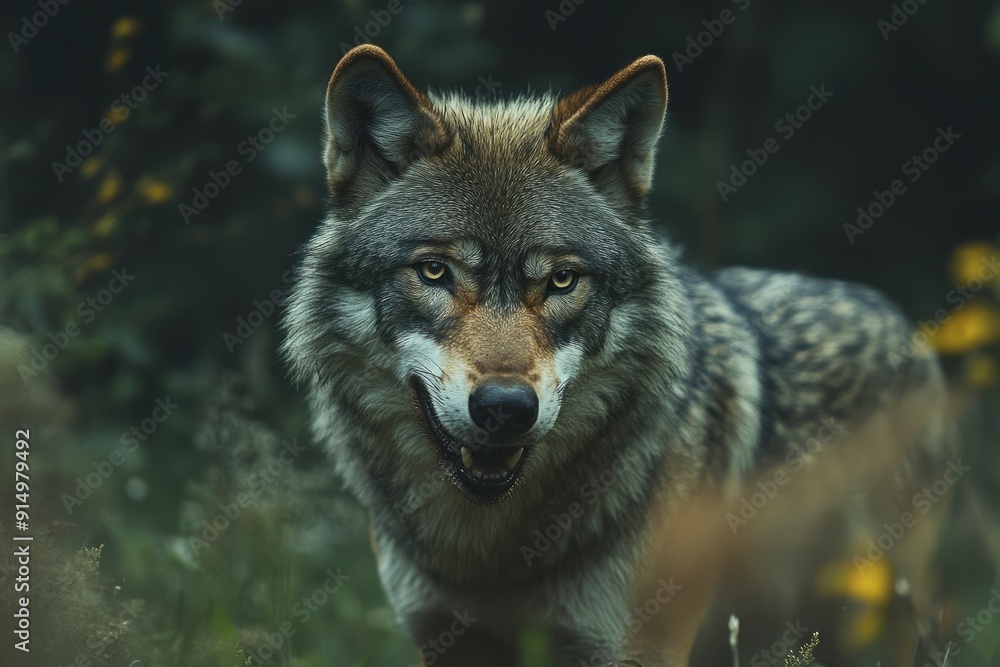 Fototapeta premium A grey wolf Canis lupus , ai