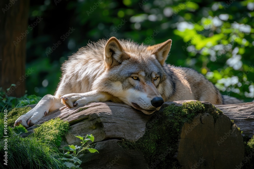 A grey wolf Canis lupus , ai A grey wolf Canis lupus , ai