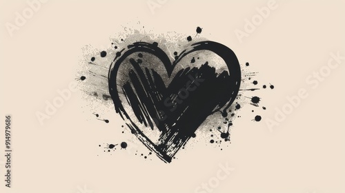 Grunge Heart Design on Neutral Background