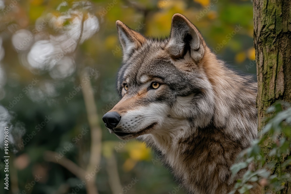 Fototapeta premium A grey wolf Canis lupus, ai