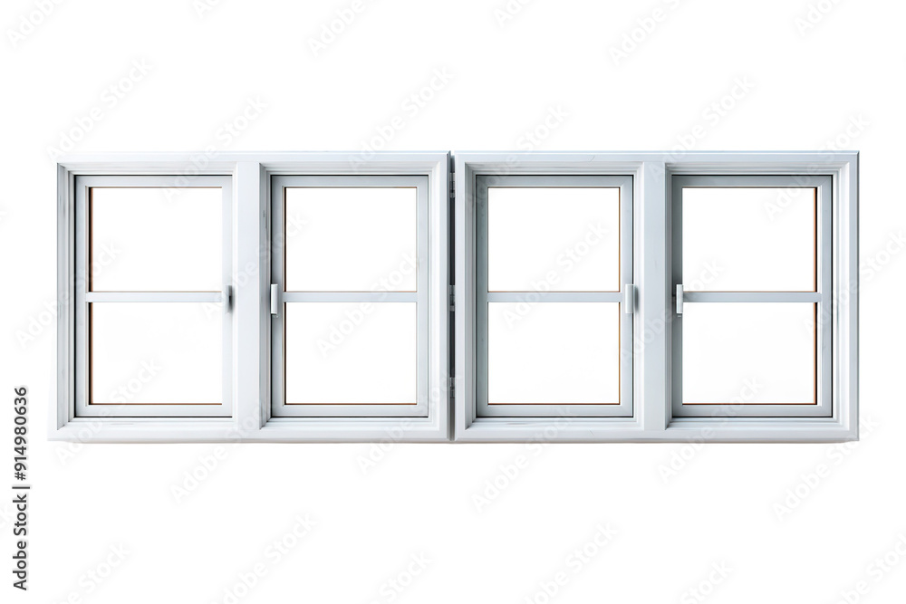 Elegant Four-Panel White Window Framed Against a Bright Blue Sky at Midday on Transparent PNG Background. Elegant Four-Panel White Window Framed Against a Bright Blue Sky at Midday on Transparent PNG Background.