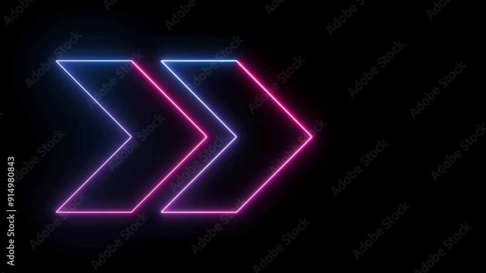 Neon arrow icon. Abstract right neon arrow. Neon arrow sign on black background. Neon arrow icon. Abstract right neon arrow. Neon arrow sign on black background.
