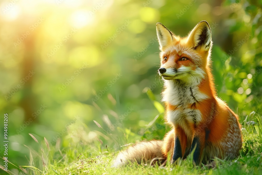 Obraz premium Red Fox hunting, Vulpes vulpes, wildlife scene from Europe. Orange fur coat animal in the nature habitat. Fox on the green forest meadow, ai