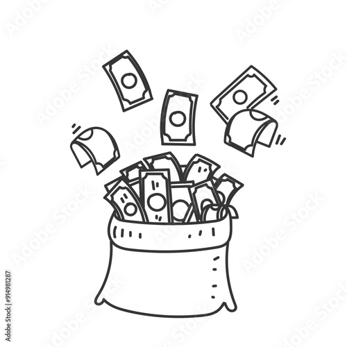 hand drawn doodle banknote paper money economic illustration