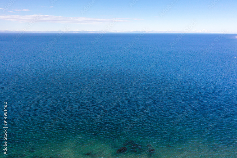 Panoramic view of beaches and lake bay at sunset Panoramic view of beaches and lake bay at sunset