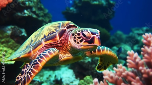 Underwater Scene With Coral Reef And Exotic Fishes