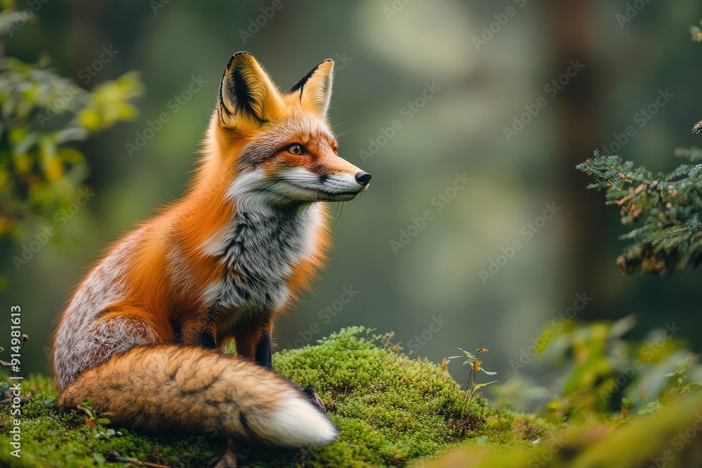 Red Fox hunting, Vulpes vulpes, wildlife scene from Europe. Orange fur coat animal in the nature habitat. Fox on the green forest meadow, ai Red Fox hunting, Vulpes vulpes, wildlife scene from Europe. Orange fur coat animal in the nature habitat. Fox on the green forest meadow, ai
