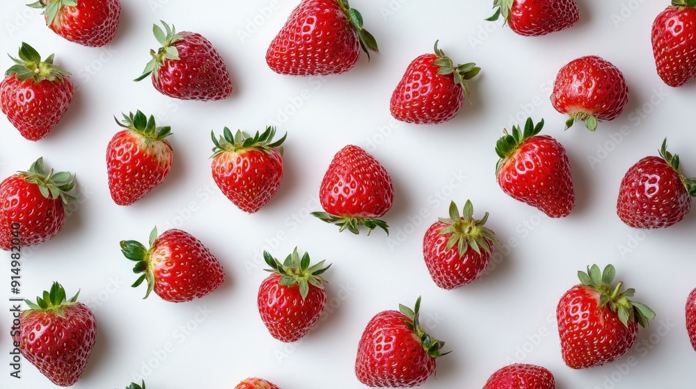 Vibrant Flat Lay of Fresh Juicy Strawberries on White Background Vibrant Flat Lay of Fresh Juicy Strawberries on White Background