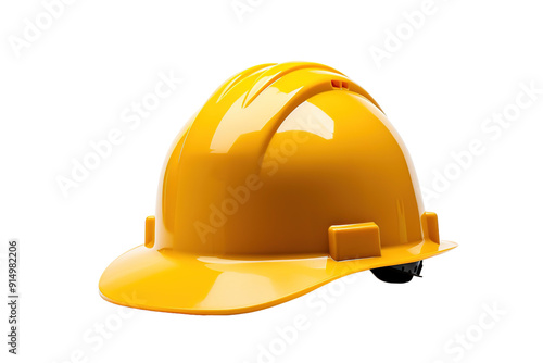 Bright Yellow Hard Hat Displayed Against A Clean White Background For Safety Awareness on Transparent PNG Background.