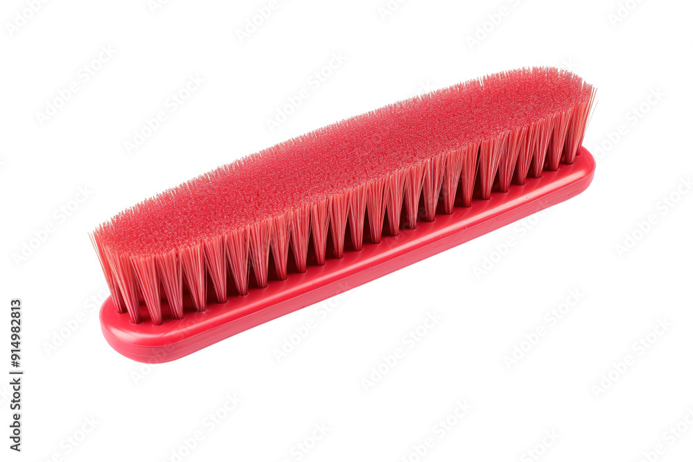 Vibrant Red Cleaning Brush Resting on a Polished Surface in Soft Morning Light on Transparent PNG Background. Vibrant Red Cleaning Brush Resting on a Polished Surface in Soft Morning Light on Transparent PNG Background.