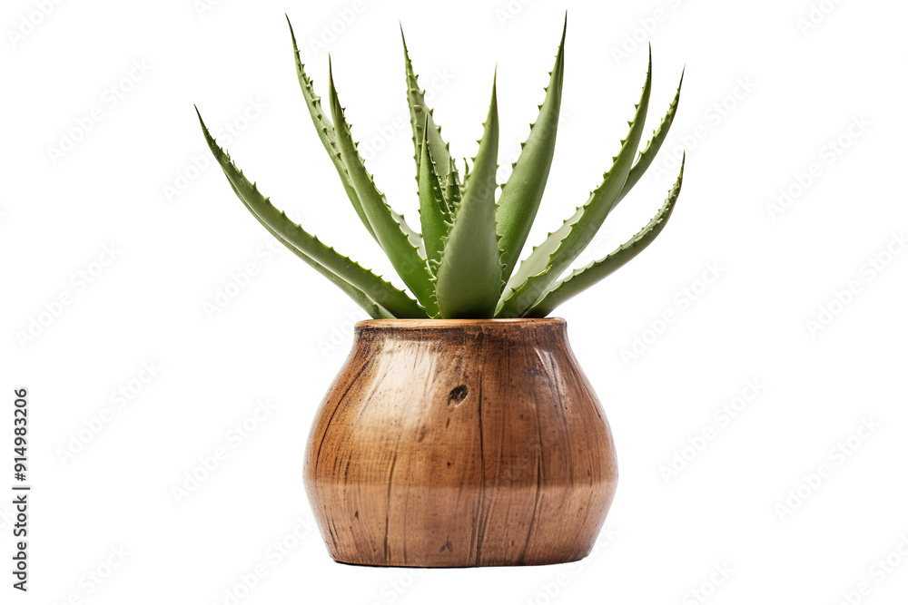 Lush Aloe Vera Plant Thriving in a Rustic Wooden Planter Under Soft Natural Light on Transparent PNG Background. Lush Aloe Vera Plant Thriving in a Rustic Wooden Planter Under Soft Natural Light on Transparent PNG Background.
