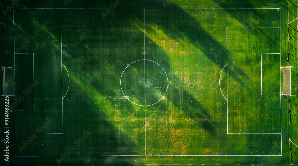A soccer field with a shadow on it A soccer field with a shadow on it