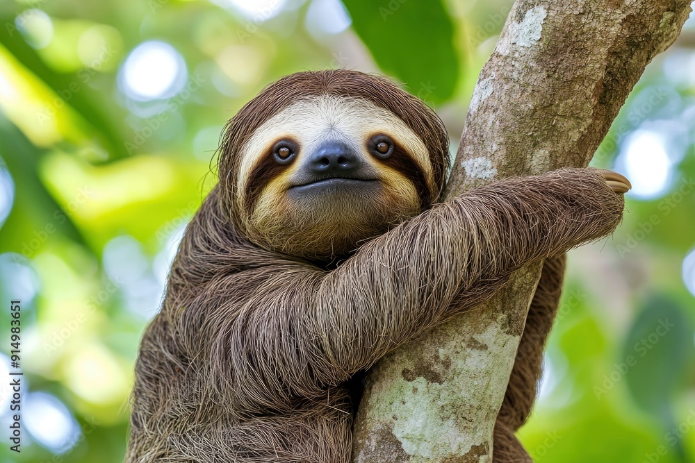 Funny sloth hanging on tree branch, cute face look, perfect portrait of wild animal in the Rainforest of Costa Rica scratching the belly, Bradypus variegatus, brown-throated three-toed sloth, ai Funny sloth hanging on tree branch, cute face look, perfect portrait of wild animal in the Rainforest of Costa Rica scratching the belly, Bradypus variegatus, brown-throated three-toed sloth, ai