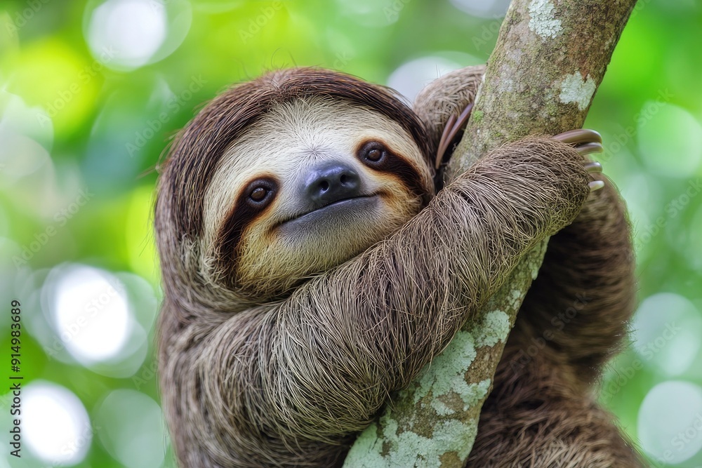 Funny sloth hanging on tree branch, cute face look, perfect portrait of wild animal in the Rainforest of Costa Rica scratching the belly, Bradypus variegatus, brown-throated three-toed sloth, ai Funny sloth hanging on tree branch, cute face look, perfect portrait of wild animal in the Rainforest of Costa Rica scratching the belly, Bradypus variegatus, brown-throated three-toed sloth, ai