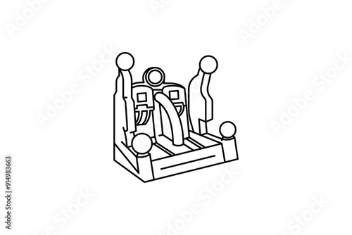 Inflatable castles. Inflated castle and air bouncy slides for kids park, rubber playgrounds child game bounce in house or jumping on trampoline attraction, neat vector illustration of inflatable jump