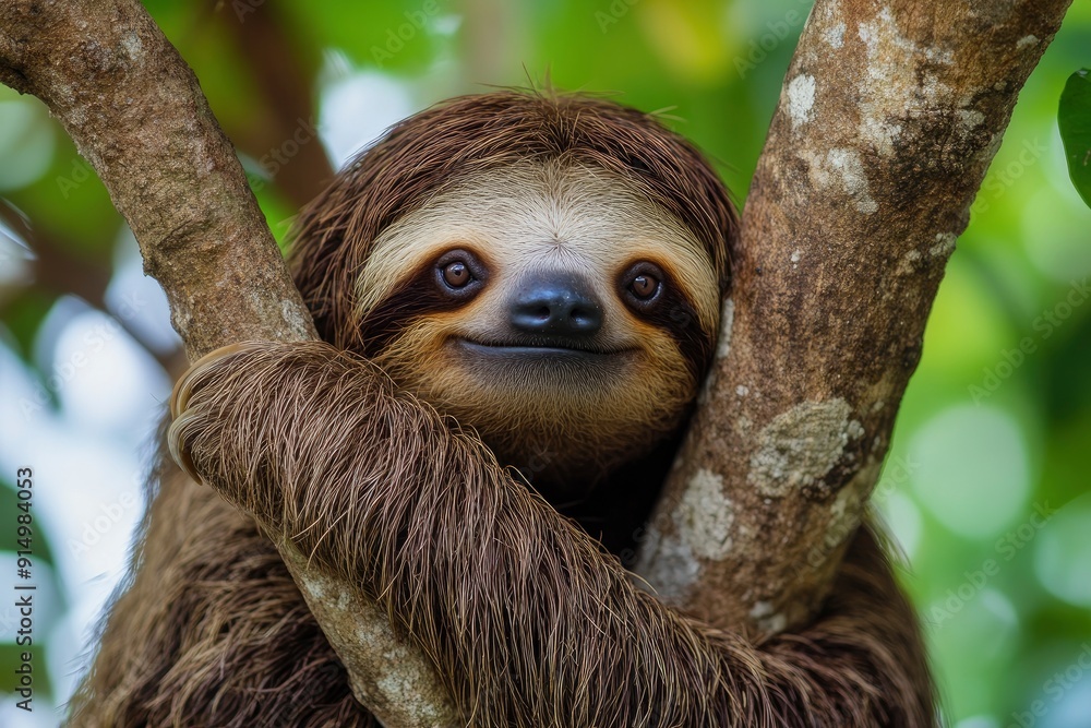 Funny sloth hanging on tree branch, cute face look, perfect portrait of wild animal in the Rainforest of Costa Rica scratching the belly, Bradypus variegatus, brown-throated three-toed sloth, ai Funny sloth hanging on tree branch, cute face look, perfect portrait of wild animal in the Rainforest of Costa Rica scratching the belly, Bradypus variegatus, brown-throated three-toed sloth, ai