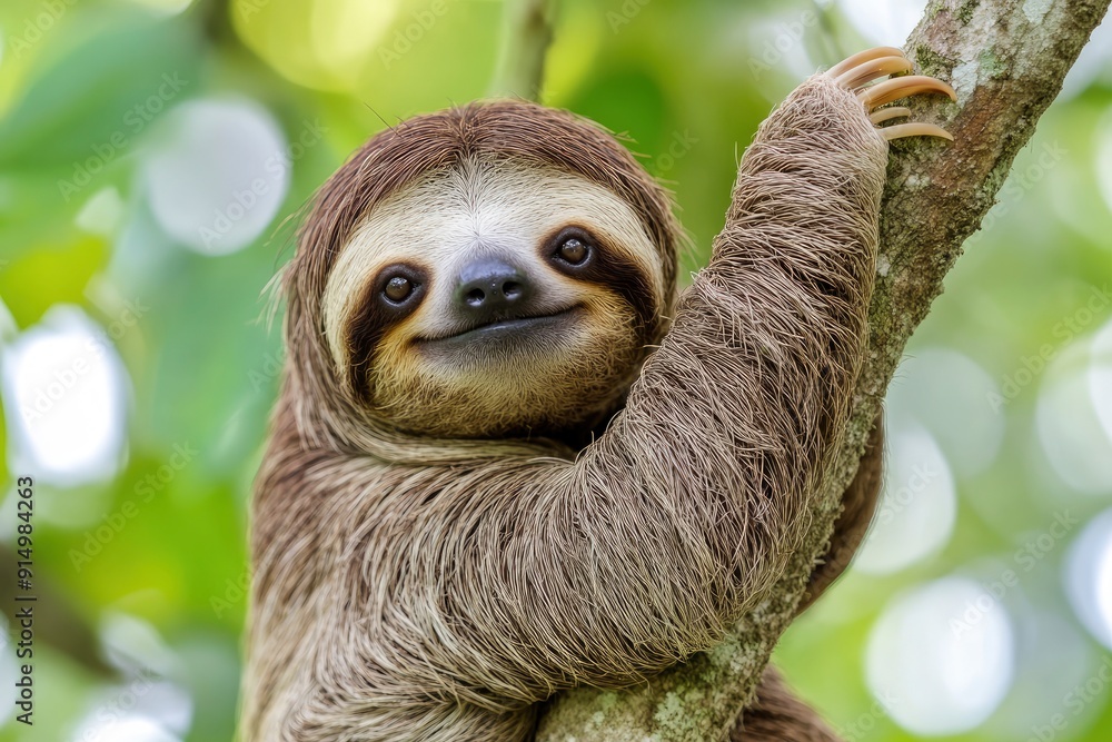 Funny sloth hanging on tree branch, cute face look, perfect portrait of wild animal in the Rainforest of Costa Rica scratching the belly, Bradypus variegatus, brown-throated three-toed sloth, ai Funny sloth hanging on tree branch, cute face look, perfect portrait of wild animal in the Rainforest of Costa Rica scratching the belly, Bradypus variegatus, brown-throated three-toed sloth, ai
