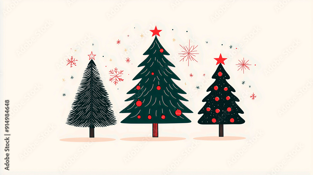 Obraz premium background drawing of 3 short fat christmas trees