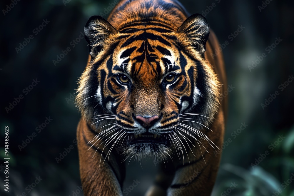 Fototapeta premium Proud Sumatran Tiger prowling towards the camera , ai