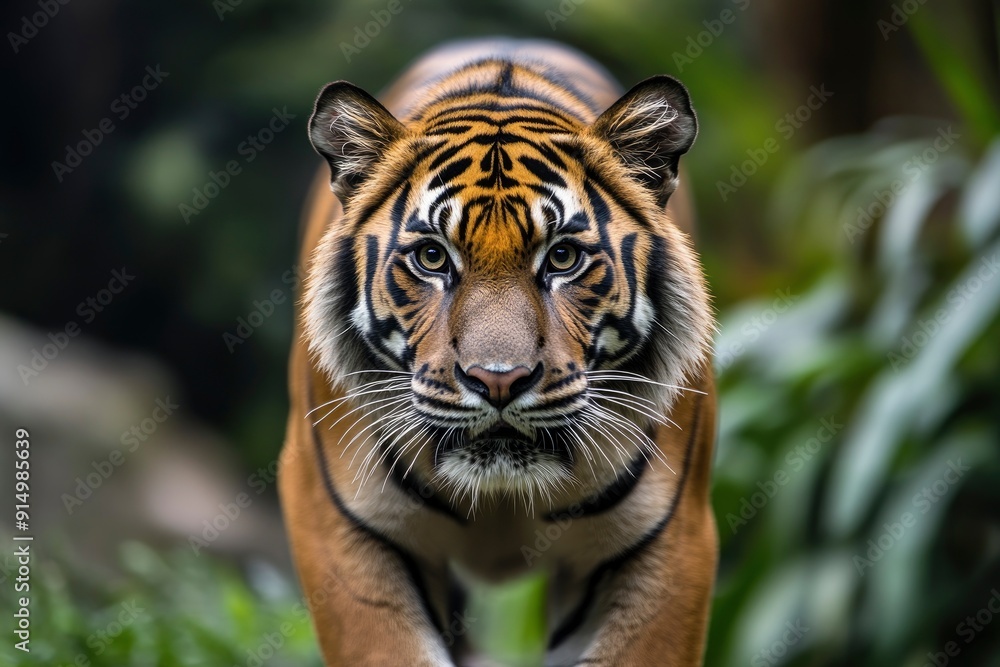 Fototapeta premium Proud Sumatran Tiger prowling towards the camera , ai
