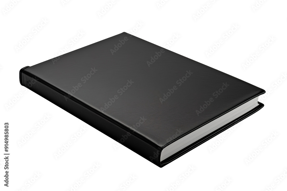 Elegant Black Leather-Bound Journal Resting on a White Surface in Soft Morning Light on Transparent PNG Background. Elegant Black Leather-Bound Journal Resting on a White Surface in Soft Morning Light on Transparent PNG Background.