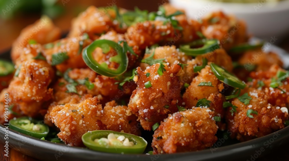 Fototapeta premium Crispy Fried Chicken Wings with Jalapenos and Lime