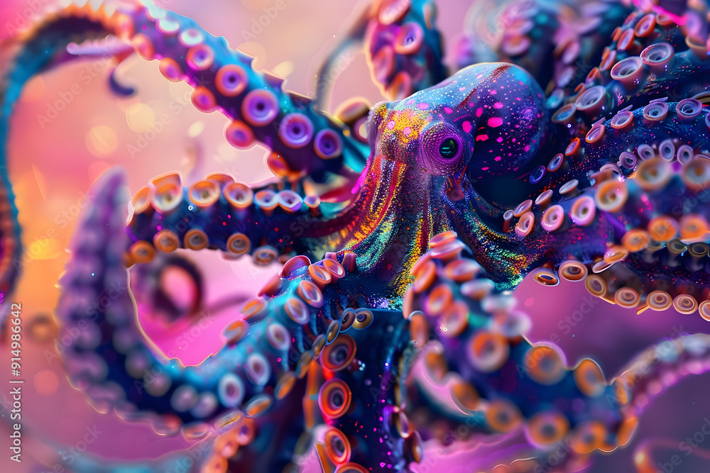 Vibrant 3D Octopus Illustration with Sparkling Tentacles Vibrant 3D Octopus Illustration with Sparkling Tentacles