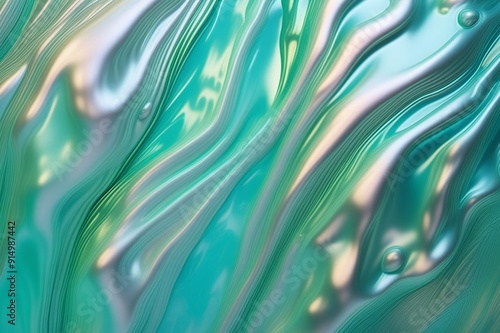 A holographic fluid background with shades of aquamarine, seafoam green, a shimmering pearl colours