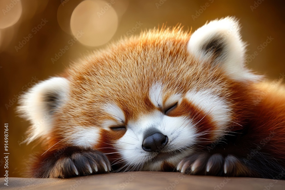 Obraz premium Sleeping Red Panda. Funny cute animal image, ai