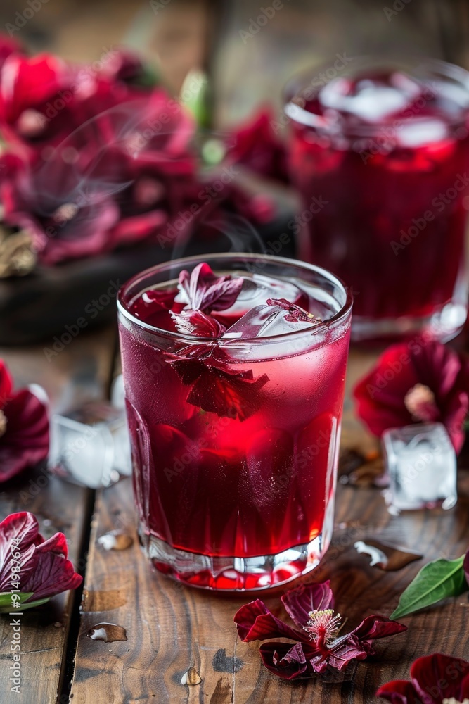 Refreshing Hibiscus Iced Tea with Roselle Garnish Refreshing Hibiscus Iced Tea with Roselle Garnish